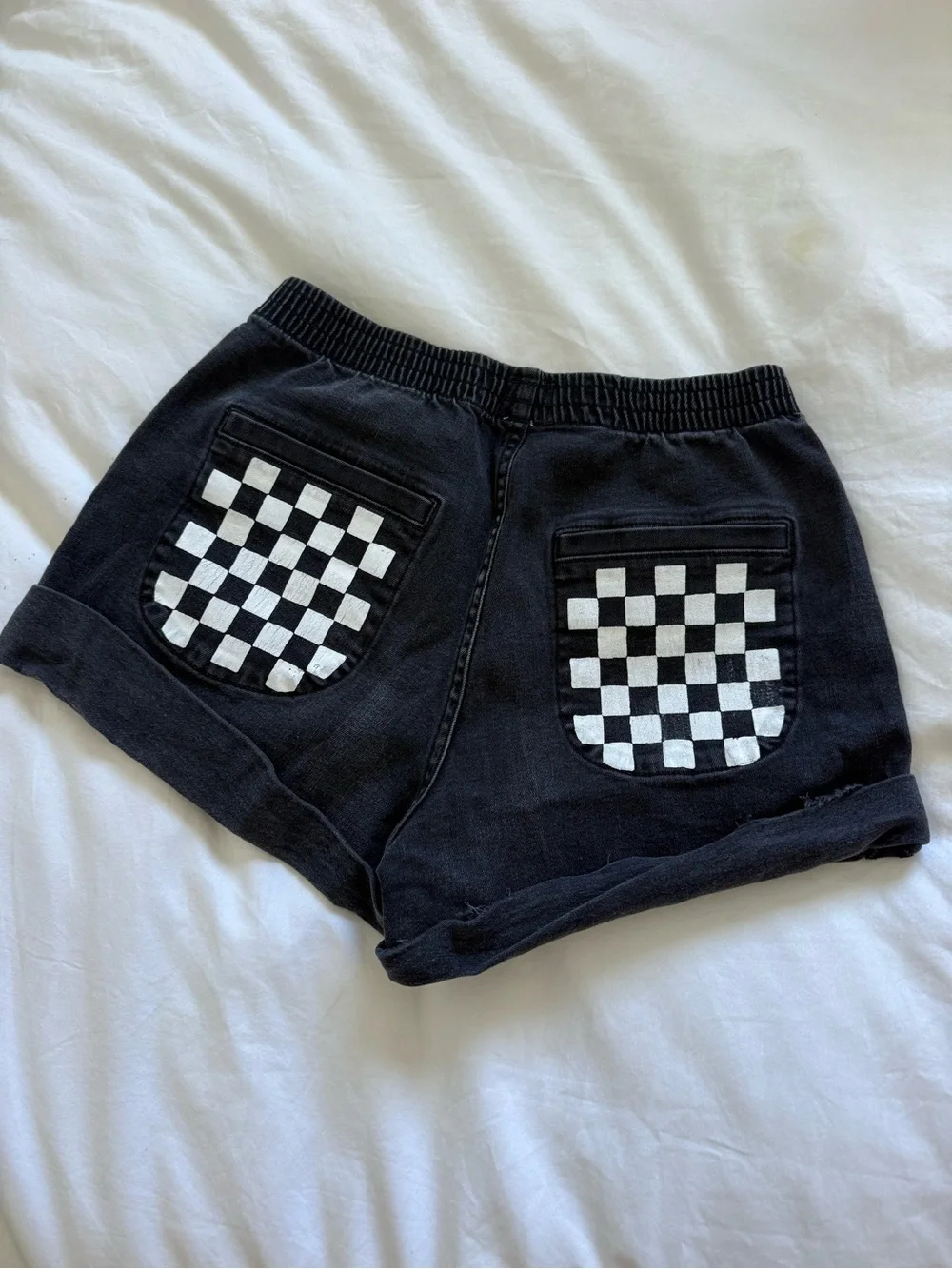 Aviator Nation Checkerboard denim shorts